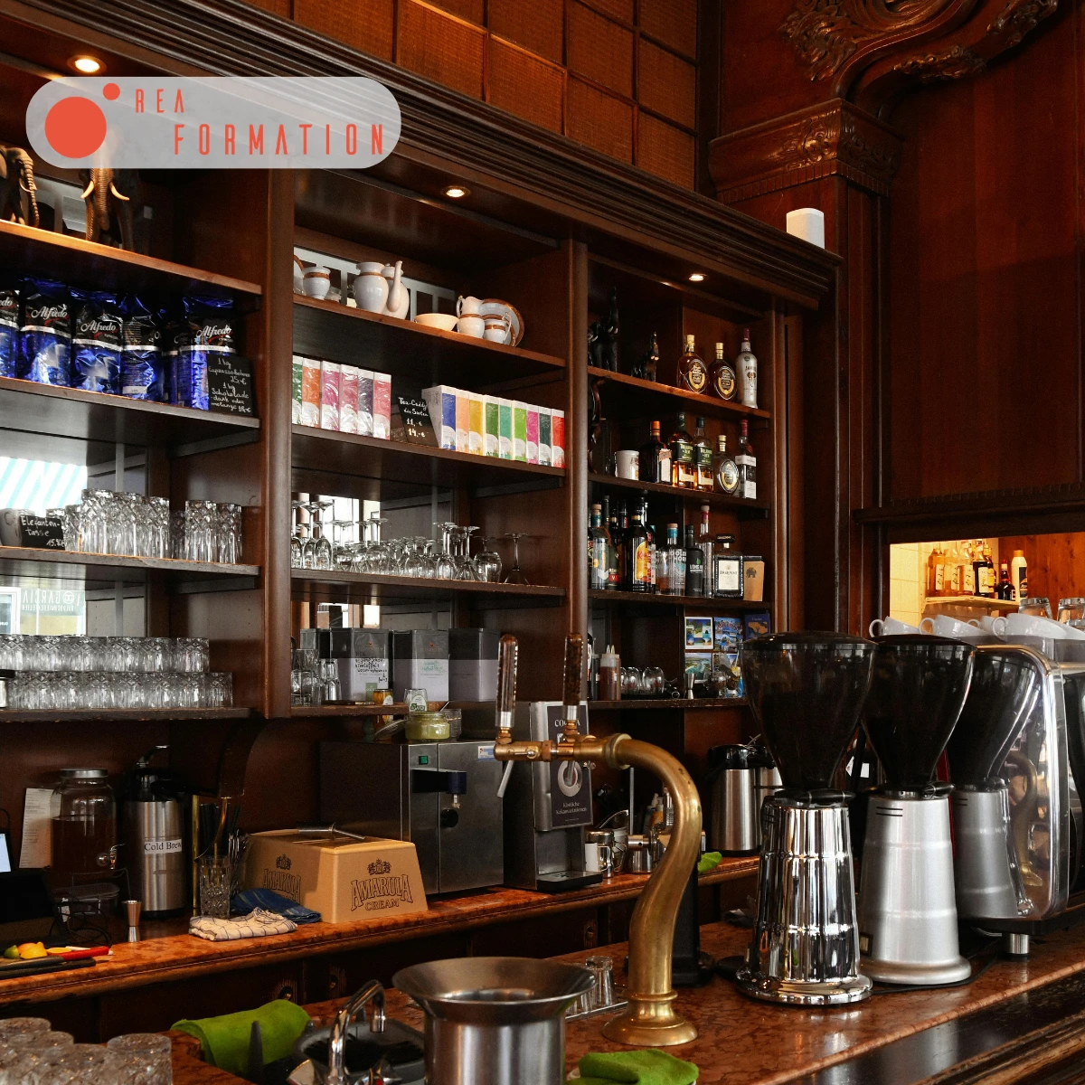Comptoir de bar pour guide d'ouverture d'établissement